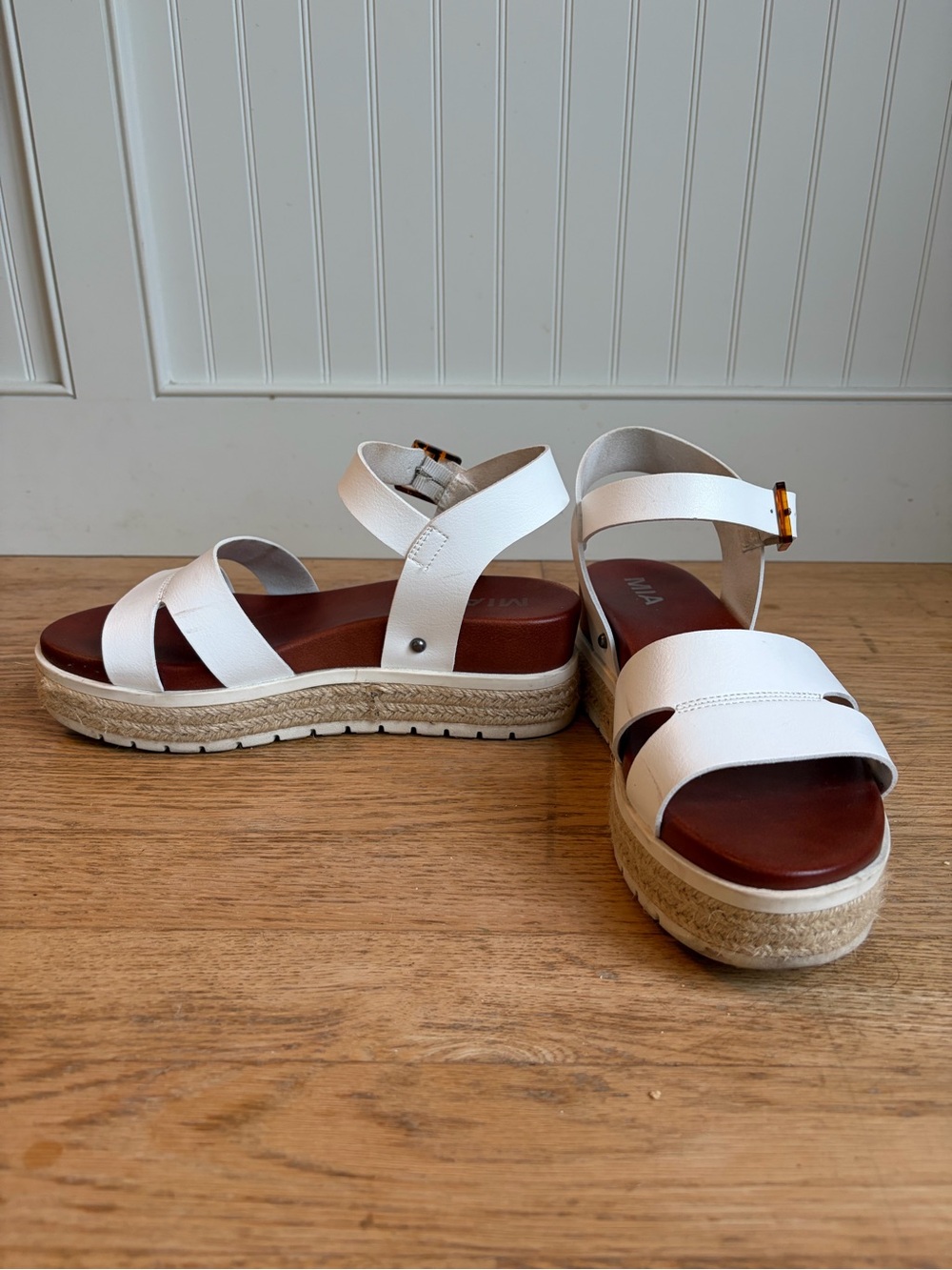 MIA White Leather-Look Platform Espadrille Sandals